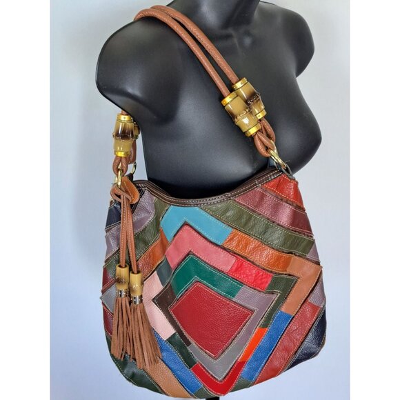 Chaos Multicolor Patchwork Leather Shoulder Bag Tassel Detail Festival Boho - Picture 1 of 12